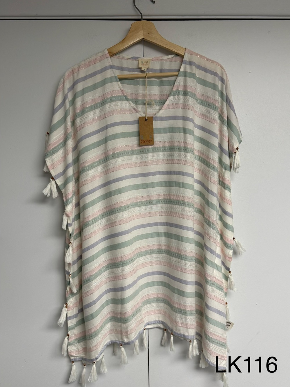 NWT Surf Gypsy Pastel Stripe Tassel Beach Coverup Resort Vacation M